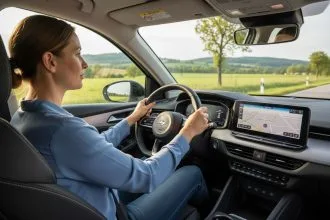 Conducteur passant un test psychotechnique dans un bureau d'examen