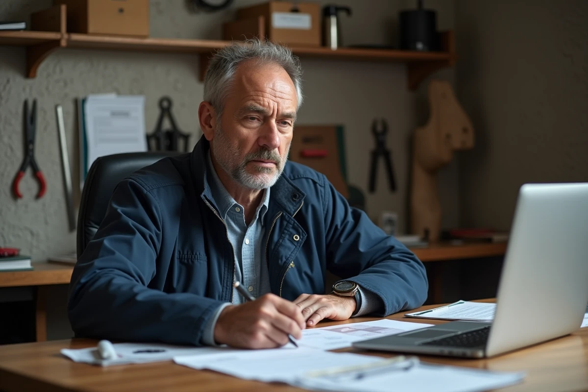 Artisan d age moyen examine ses documents dans son bureau