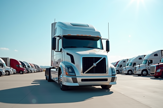 Camion semitrailer d'occasion dans un concessionnaire en plein jour