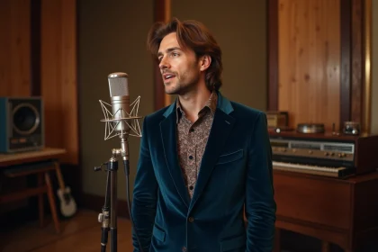 Chanteur français dans la trentaine en studio vintage