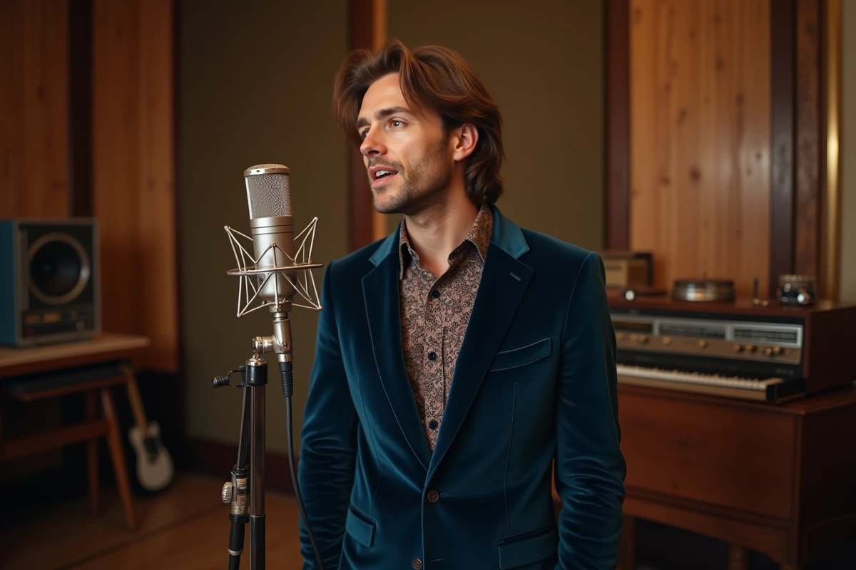 Chanteur français dans la trentaine en studio vintage