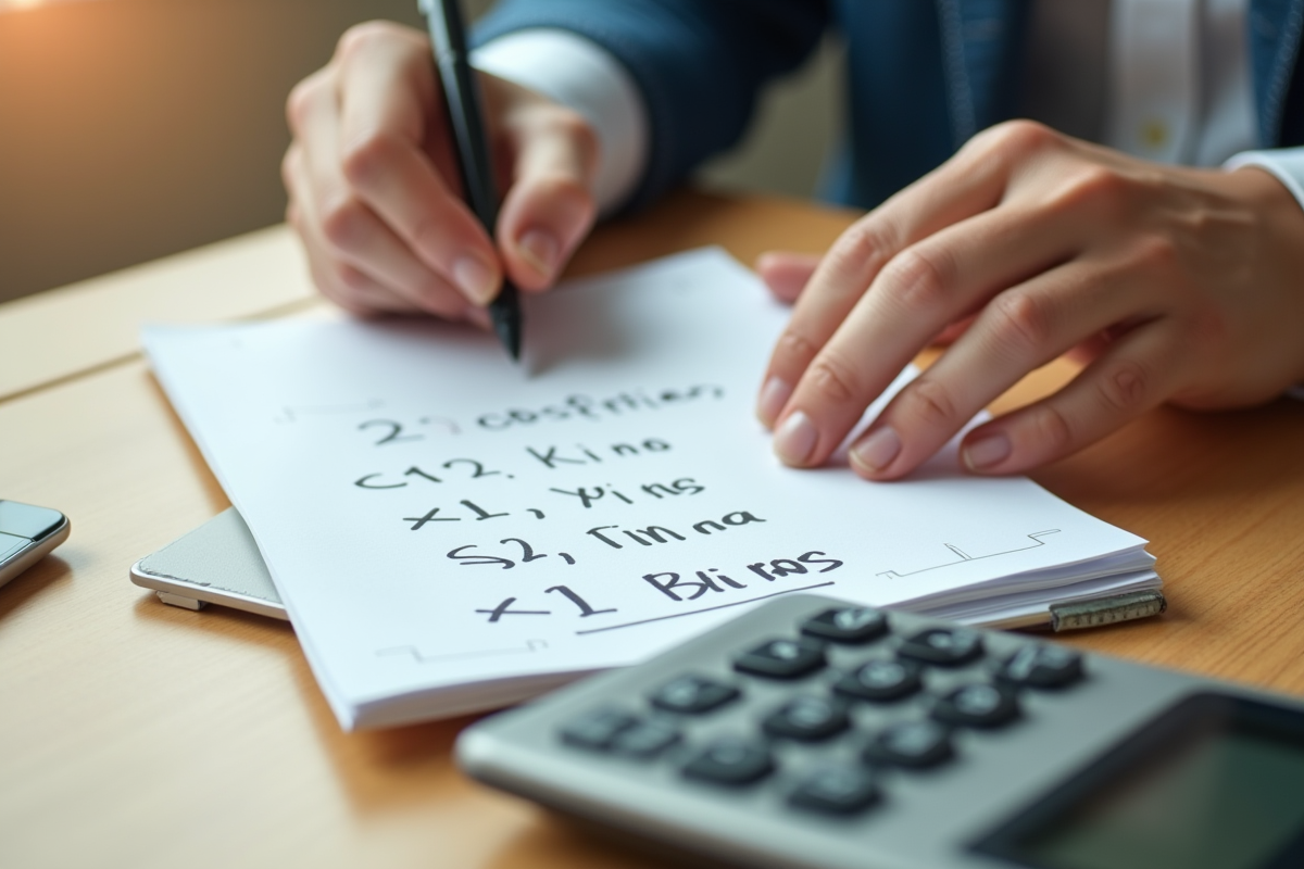 Main utilisant calculatrice et carnet pour convertir miles en km