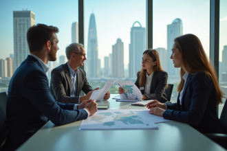 Jeune equipe d'affaires internationales dans un bureau moderne