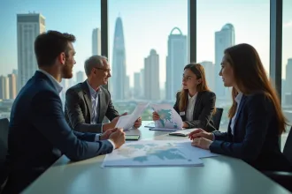 Jeune equipe d'affaires internationales dans un bureau moderne