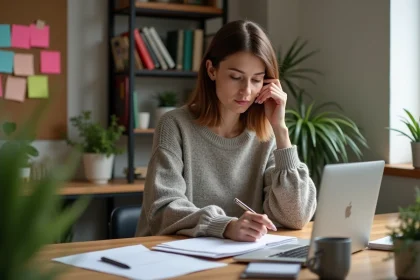 Femme concentrée travaillant dans un bureau à domicile