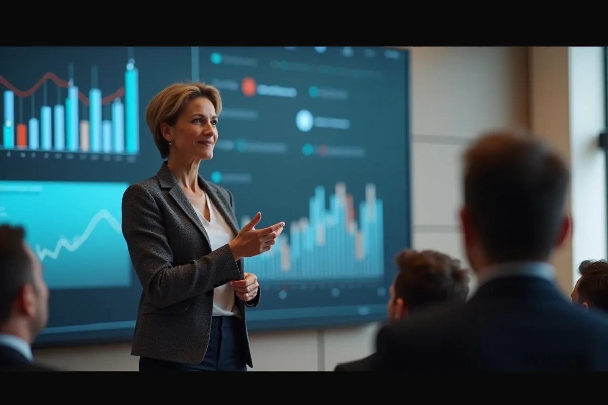 Femme entrepreneure présentant lors d un pitch d affaires