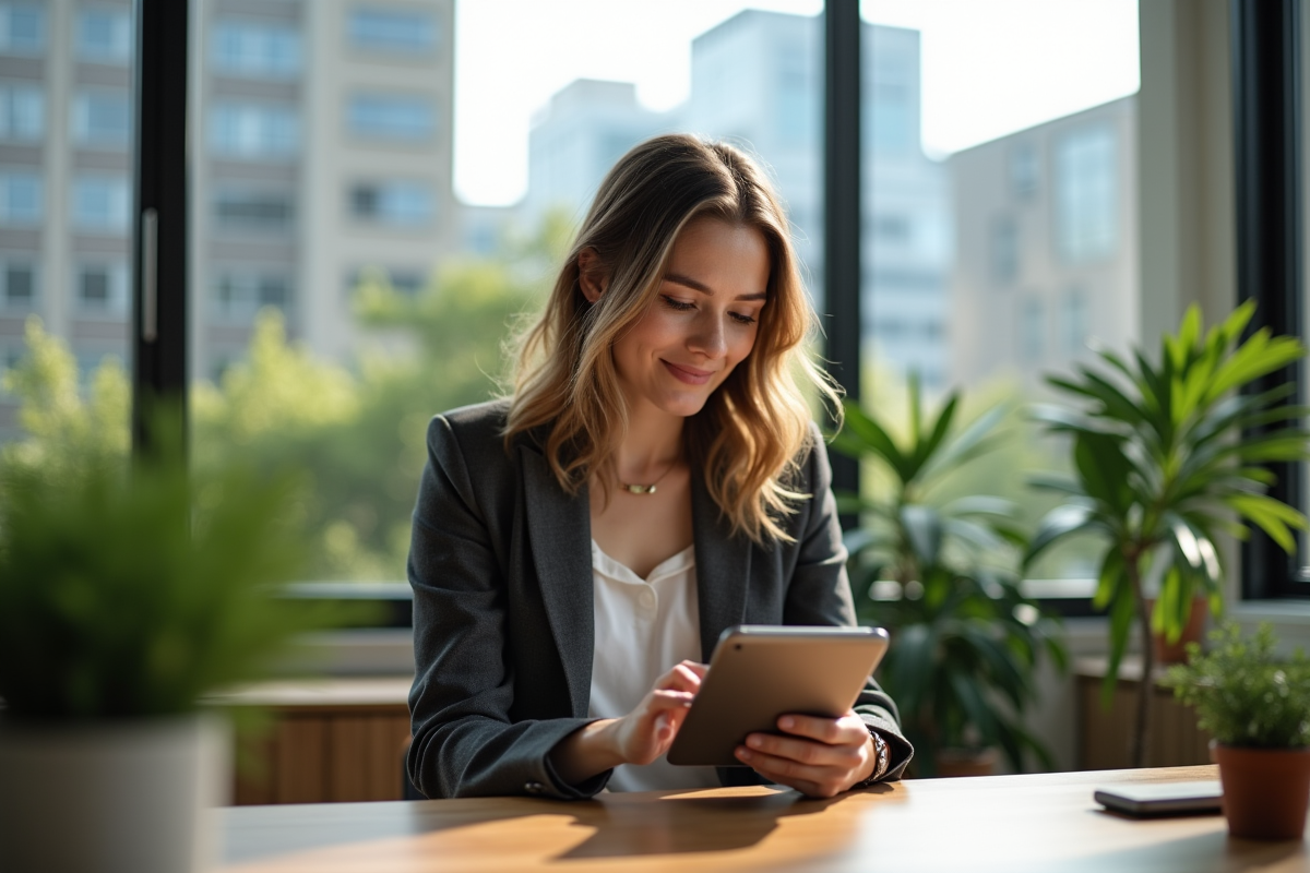 Jeune femme vérifiant son portefeuille éthique