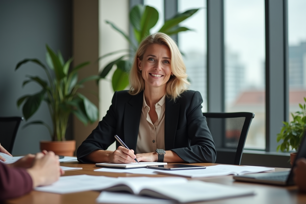 Femme confiante prenant des notes lors d