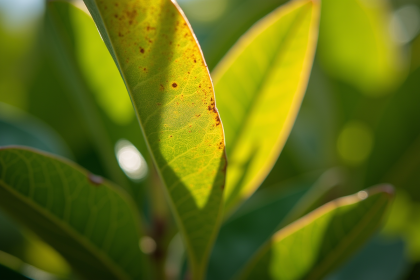 Feuilles de citronnier jaunies en gros plan