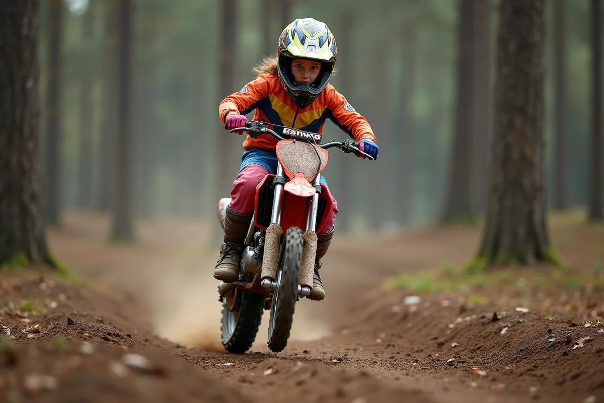 Fille de 12 ans en motocross sautant un obstacle