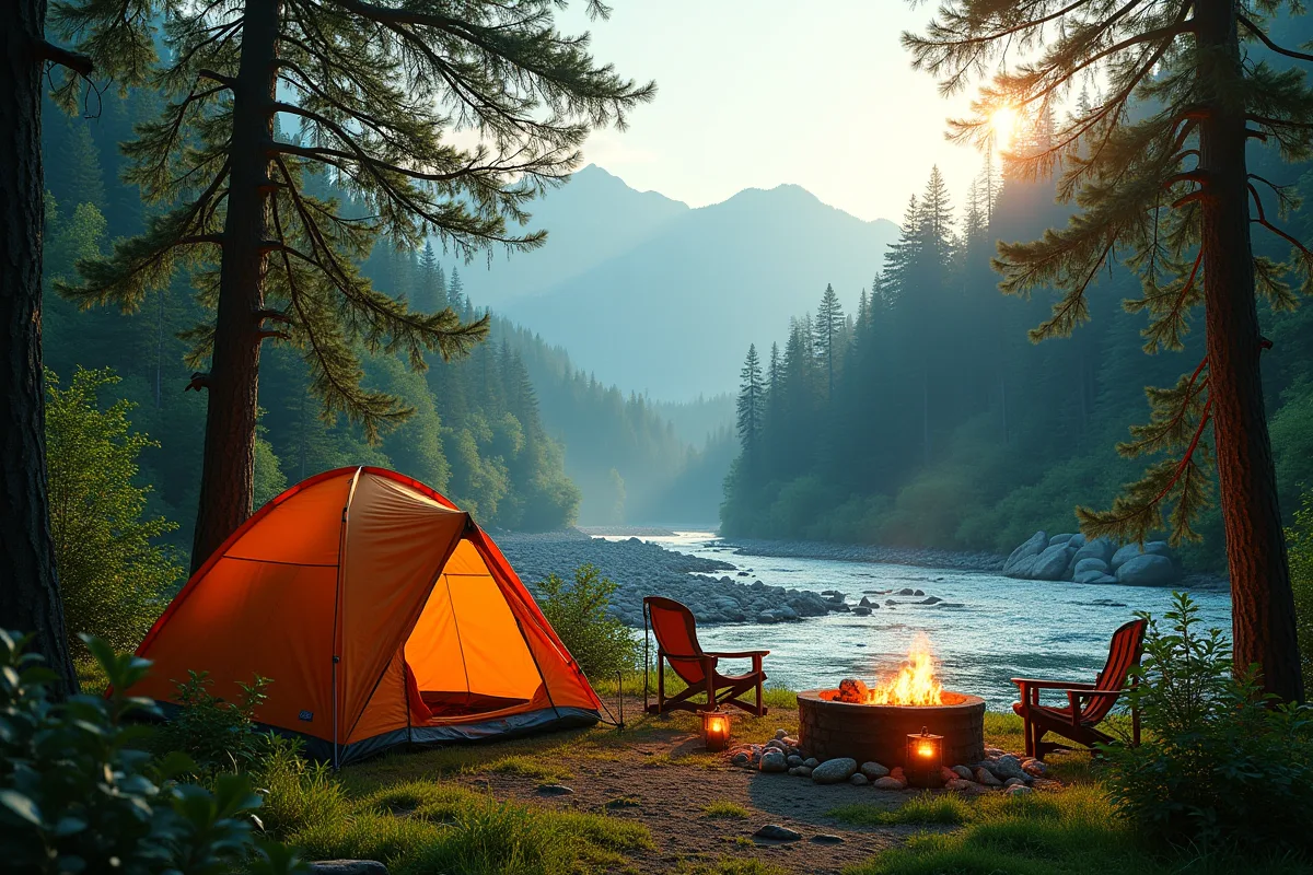 Tente de camping installée sous un ciel étoilé en pleine nature