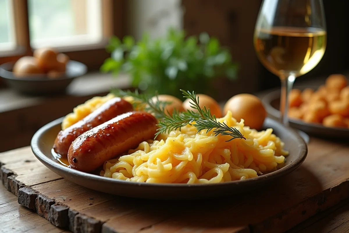 Choucroute au four garnie d'ingrédients savoureux et colorés