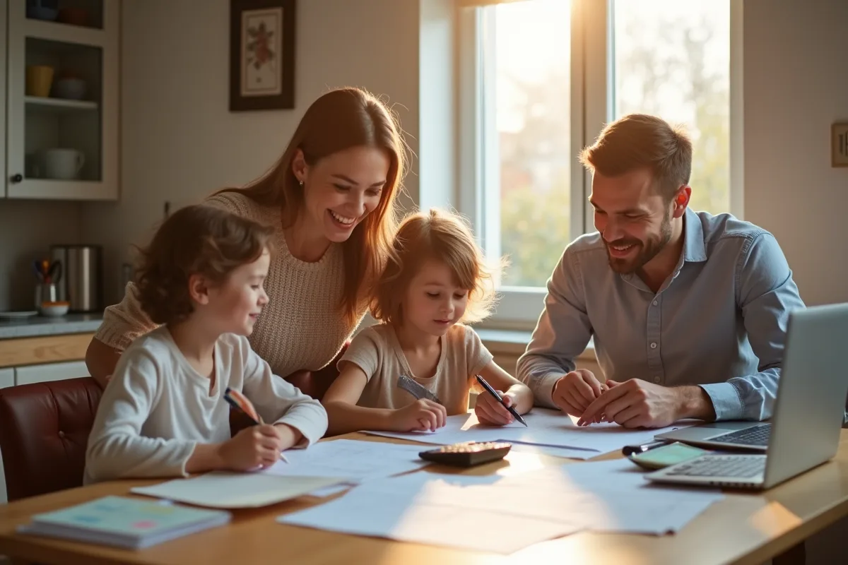 Ticket de caisse avec quatre assiettes sur une table familiale