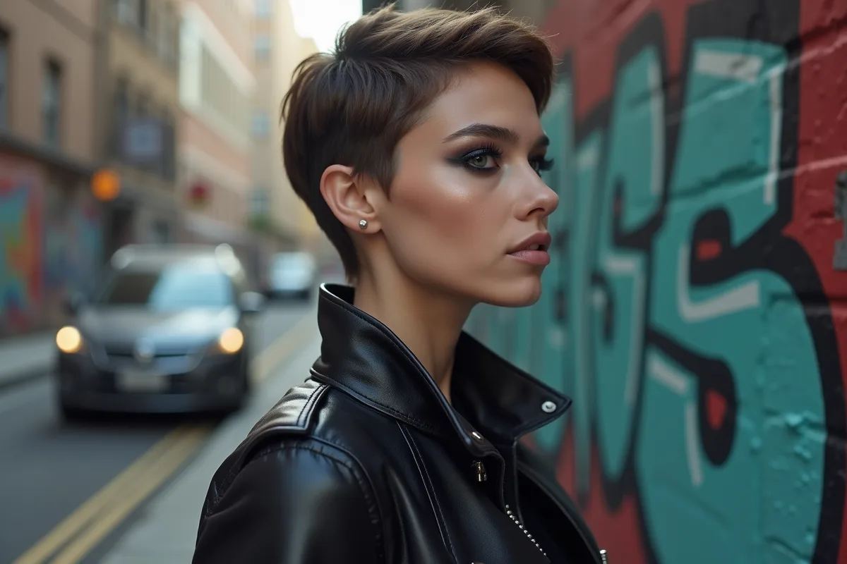 Coupe dégradée courte pour femme avec style rock et chic