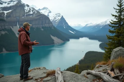 Géologue au bord de la baie de Lituya en Alaska