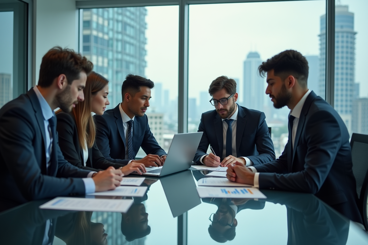 Groupe de jeunes professionnels analysant des graphiques financiers