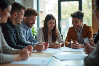 Groupe de jeunes professionnels autour d'une table de bureau