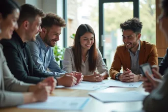 Groupe de jeunes professionnels autour d'une table de bureau