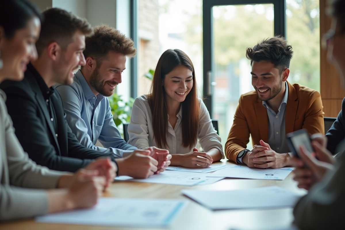 Groupe de jeunes professionnels autour d'une table de bureau