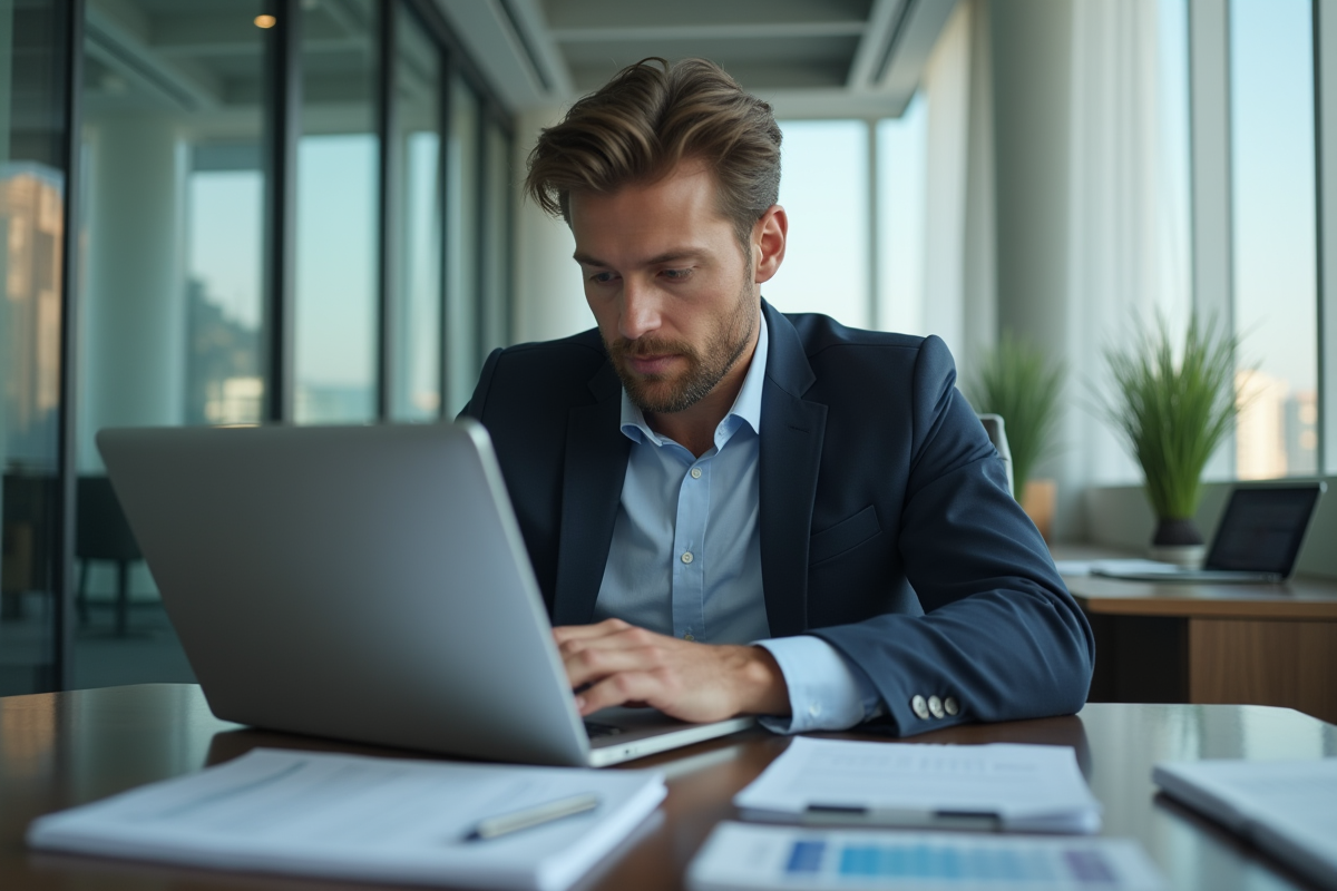 Homme professionnel comparant plans d assurance santé au bureau