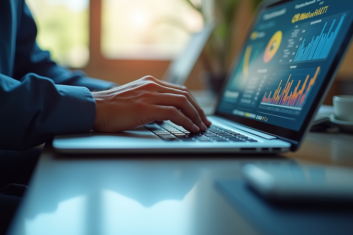 Mains tapant sur un clavier avec des analyses digitales