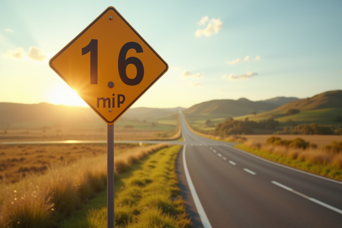 Panneau routier avec distances en miles et km en campagne