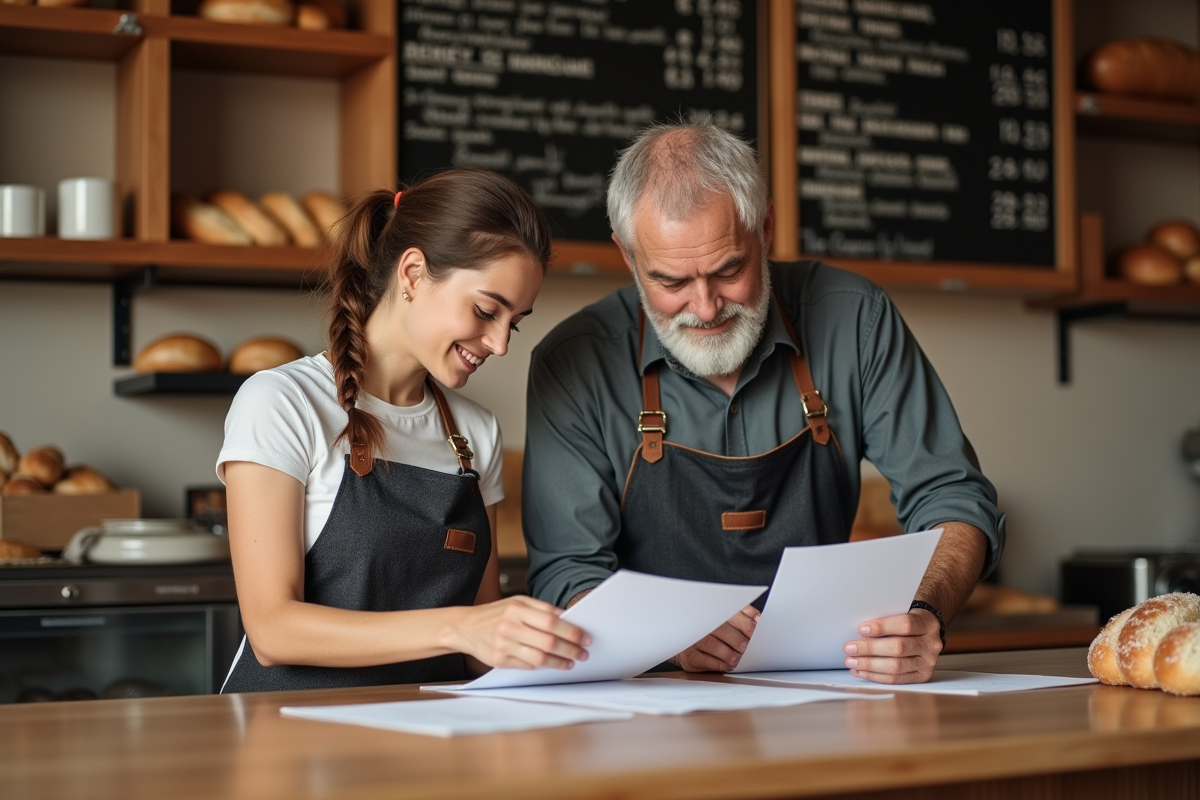 Fille et père dans une boulangerie artisanale