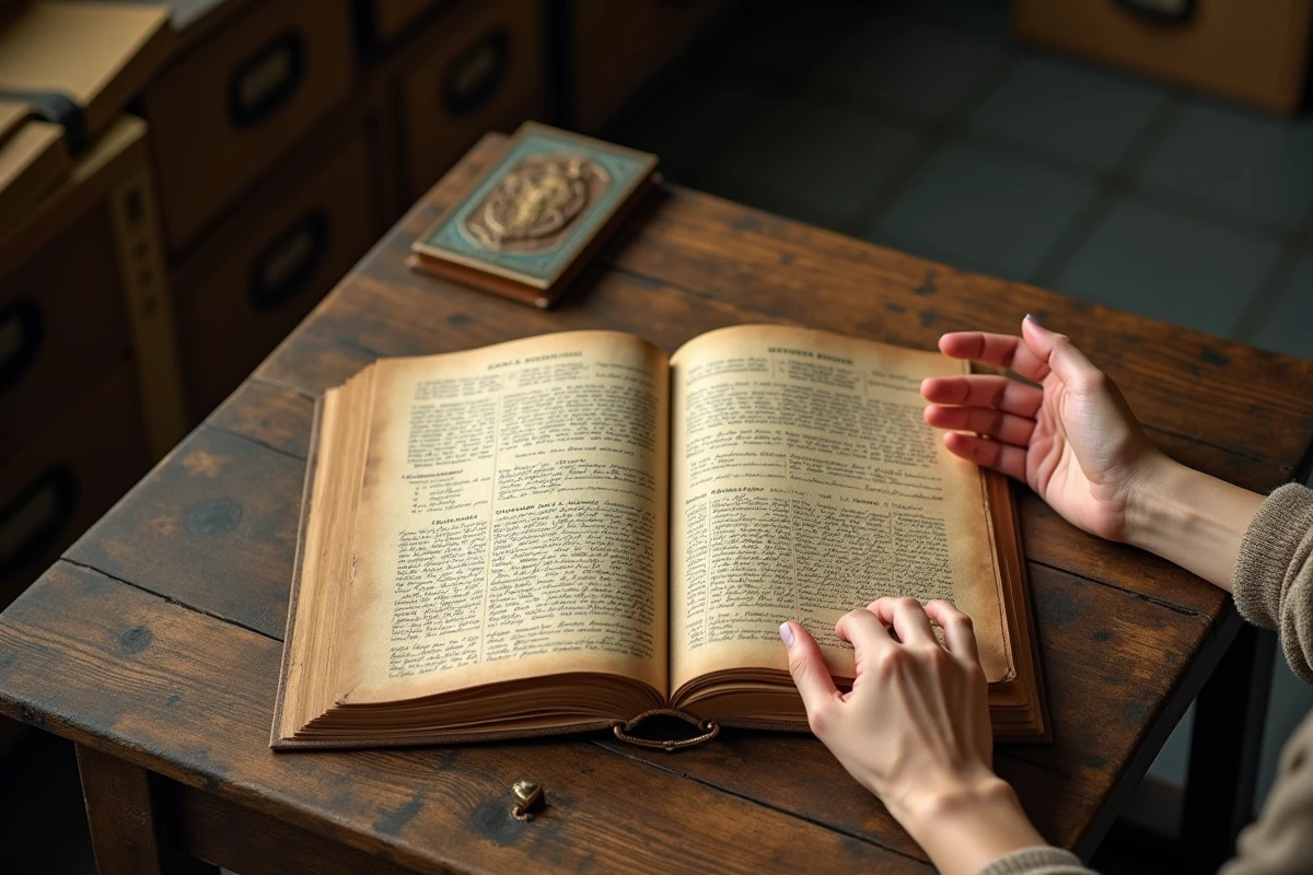 Registre de naissance ancien avec mains délicates