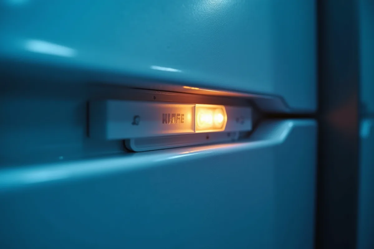 Détail du joint de porte de freezer avec voyant allumé
