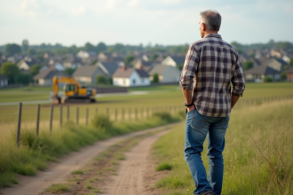 Homme observant l expansion urbaine et maisons en construction