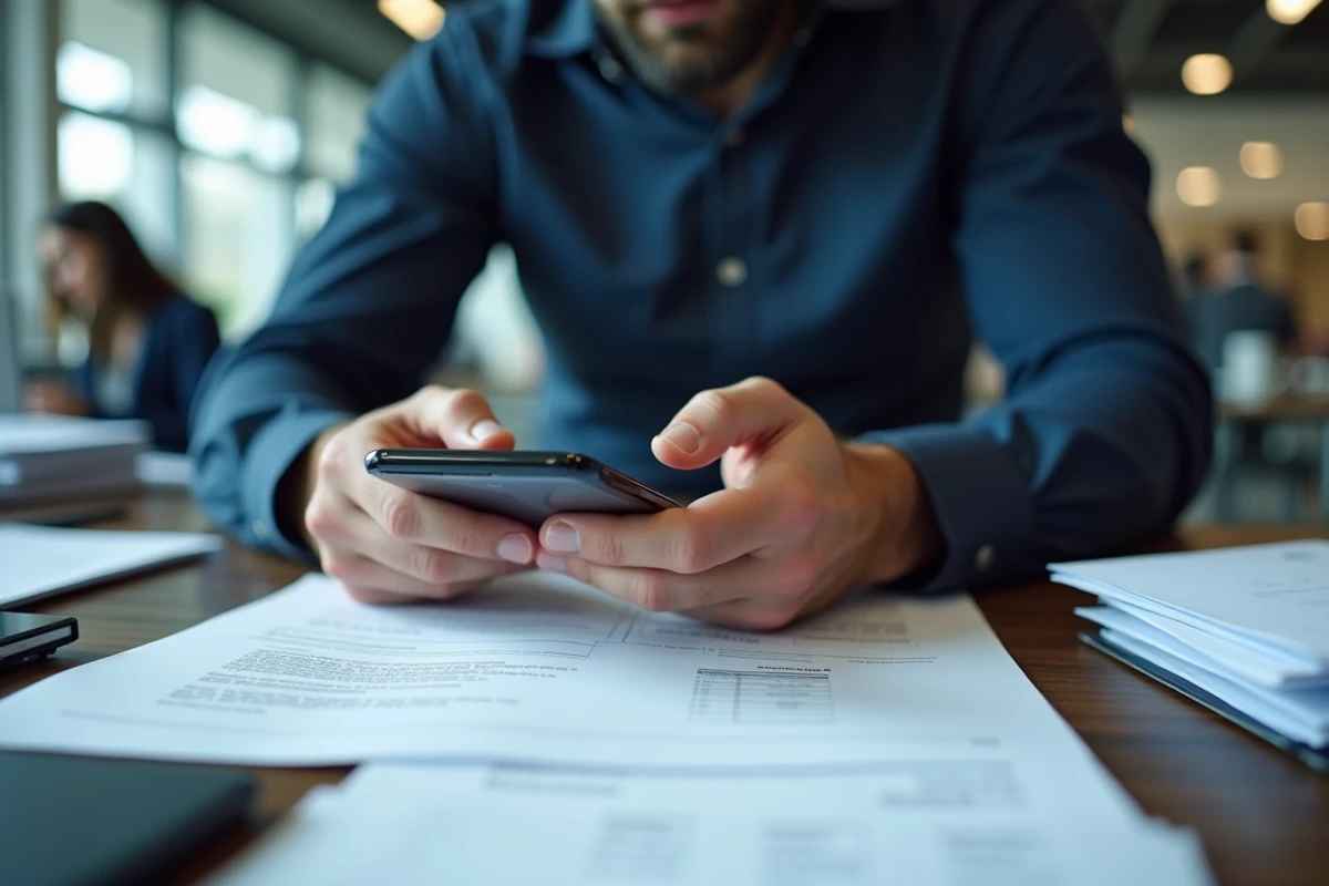 Homme utilisant Epsylon Scan sur smartphone pour numériser un document imprimé avec des réglages d'accessibilité